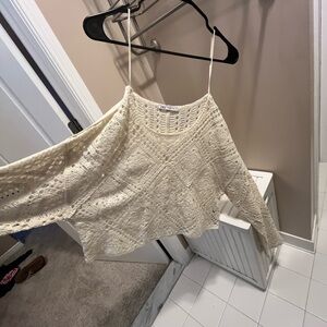 Zara cropped crochet Cream Knit Sweater